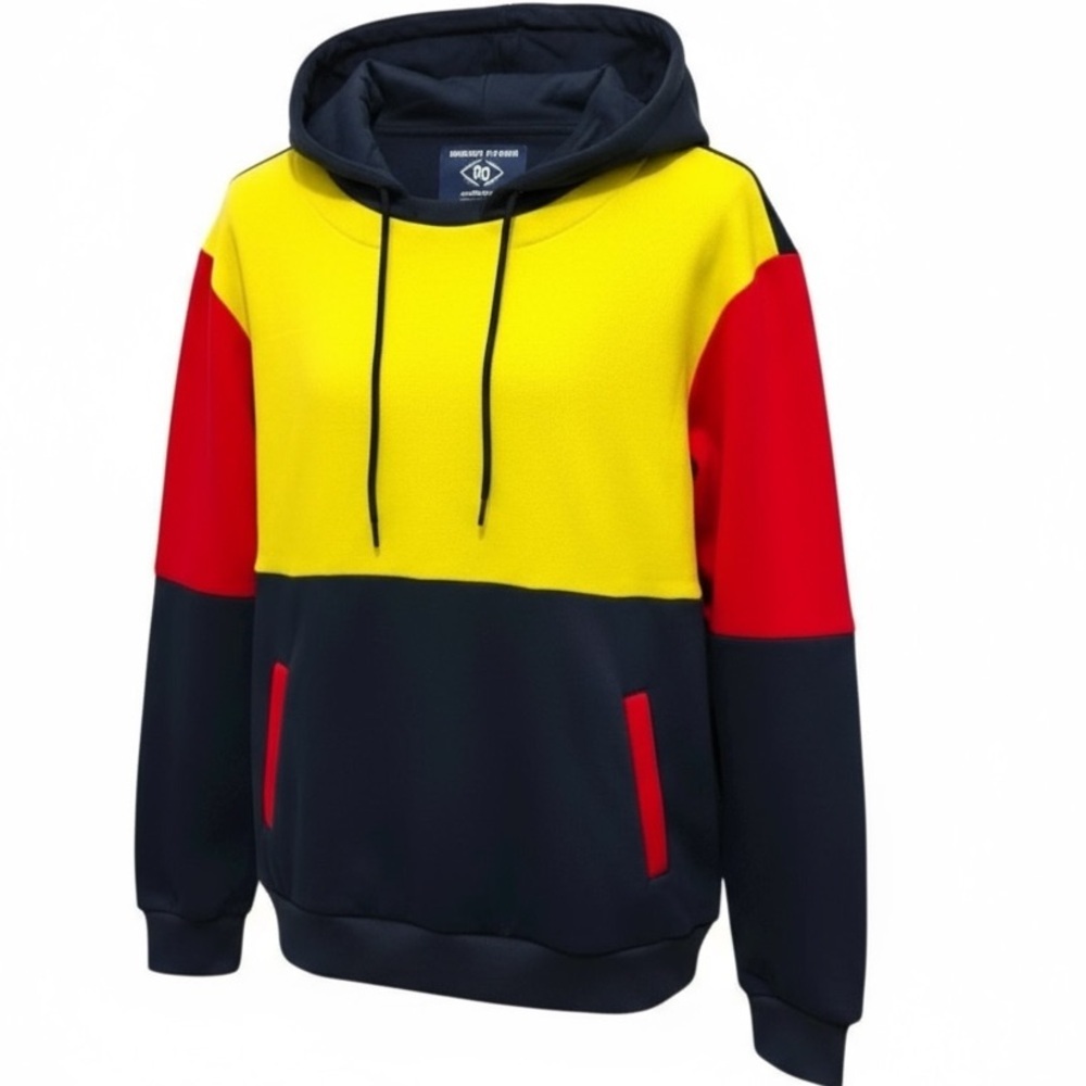 357 Amongst Others |EUC Vintage Men’s Red Yellow Navy Colorblock Hoodie (Size L) - Picture 3 of 17